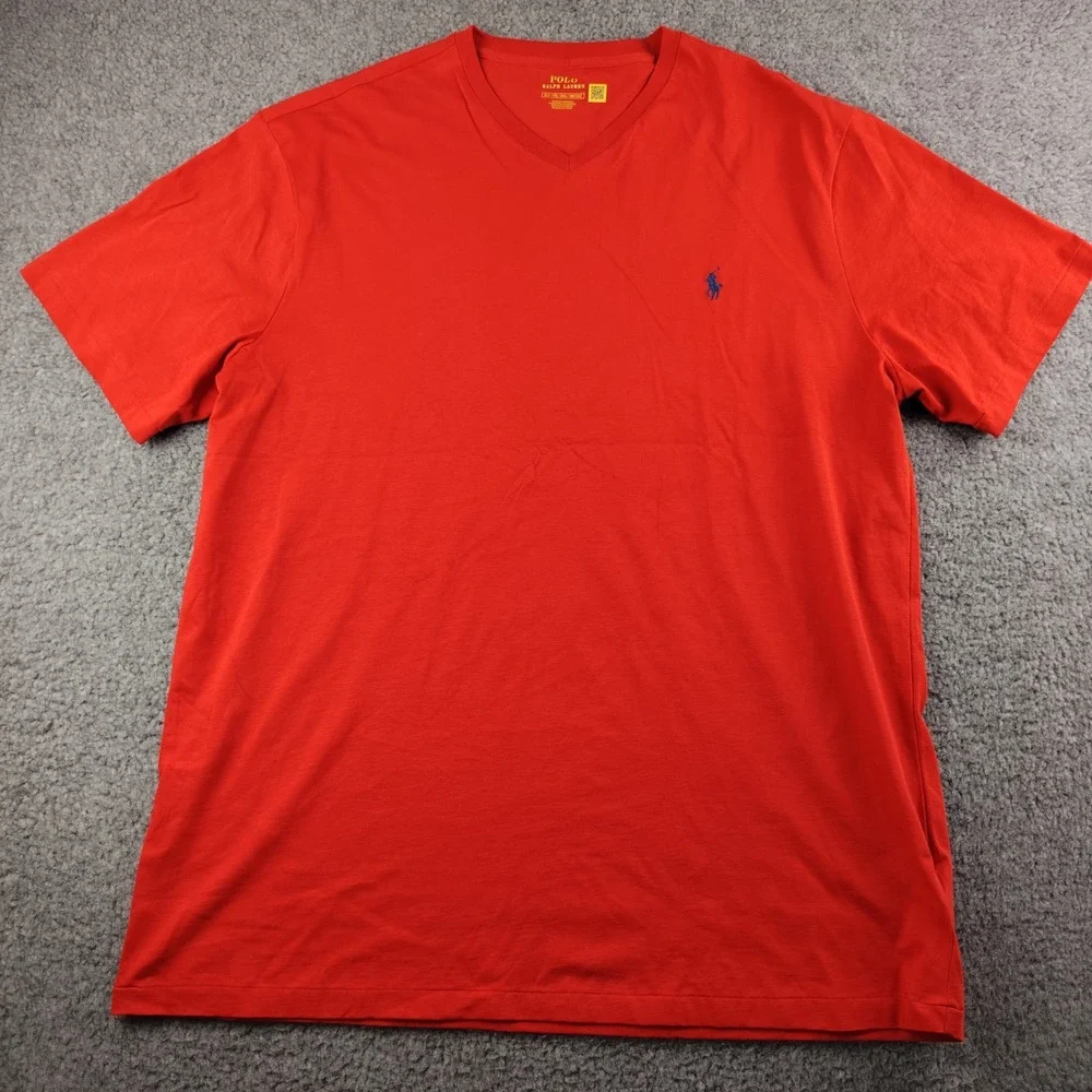 Polo Ralph Lauren T-Shirt Mens XLT V-Neck Red Pony Logo Cotton EUC